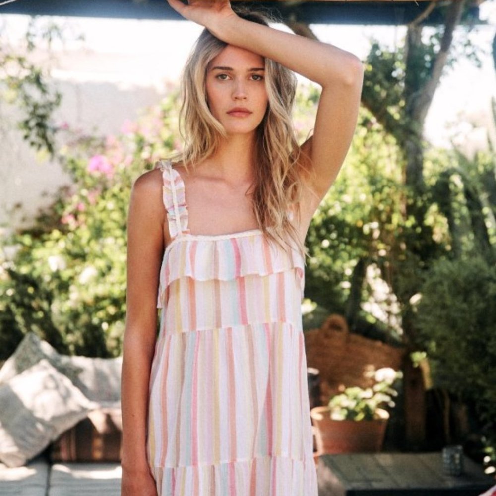 Sezane Fily Dress in Multicolor Stripes FR 36 US S